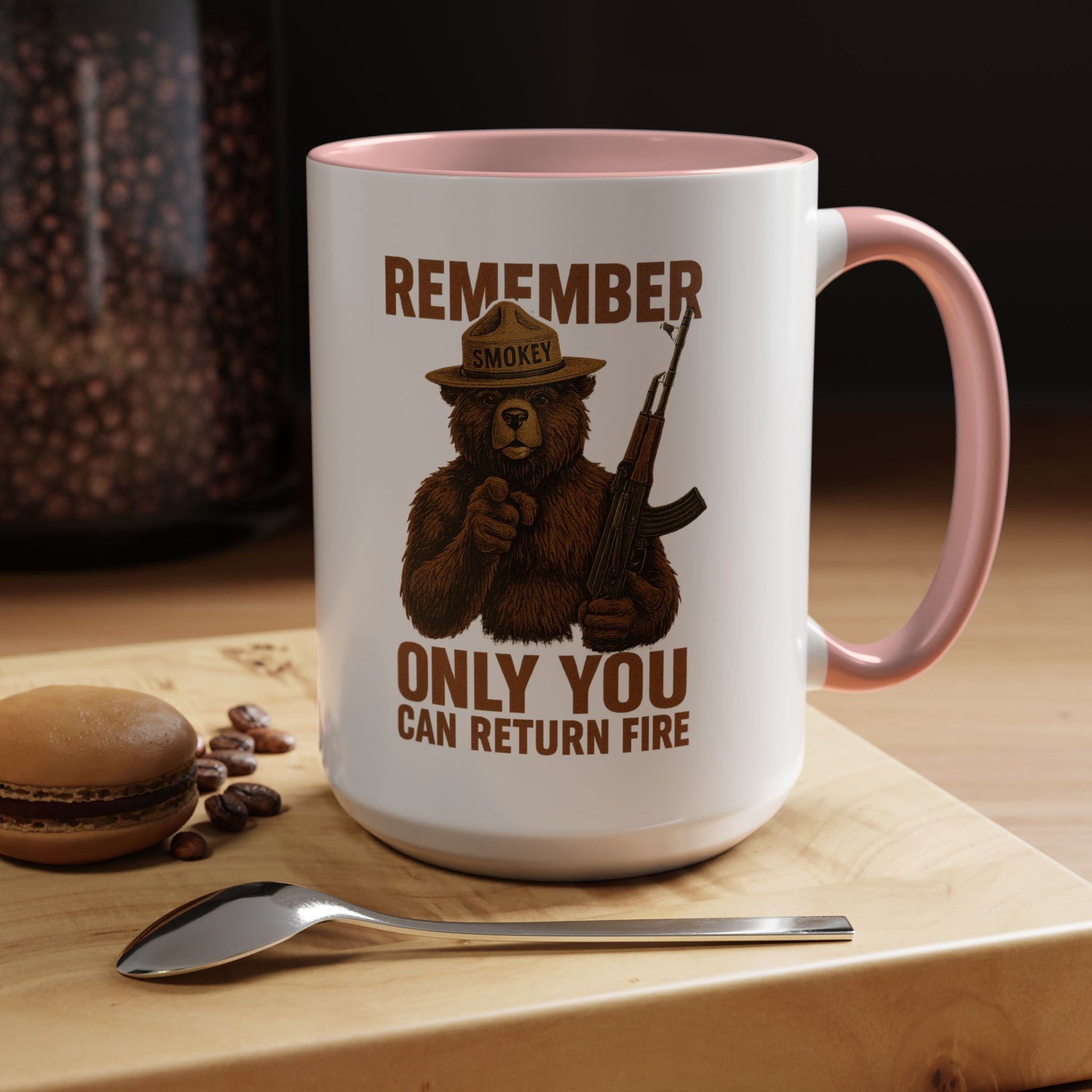 Remember Smokey Bear 'Only You Can Return Fire' Accent Coffee Mug 16oz - Savage Operators Tactical Tee | Mug | Savage Operators Clothing | Patriotic Apparel | Military Humor | High Quality 15oz