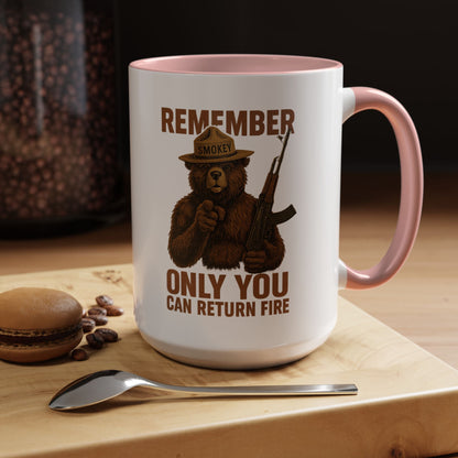 Remember Smokey Bear 'Only You Can Return Fire' Accent Coffee Mug 16oz - Savage Operators Tactical Tee | Mug | Savage Operators Clothing | Patriotic Apparel | Military Humor | High Quality 15oz