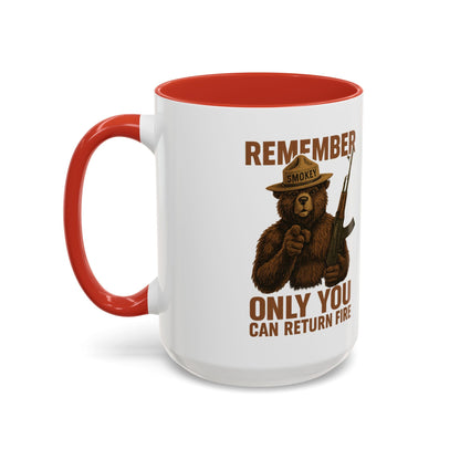 Remember Smokey Bear 'Only You Can Return Fire' Accent Coffee Mug 16oz - Savage Operators Tactical Tee | Mug | Savage Operators Clothing | Patriotic Apparel | Military Humor | High Quality 15oz