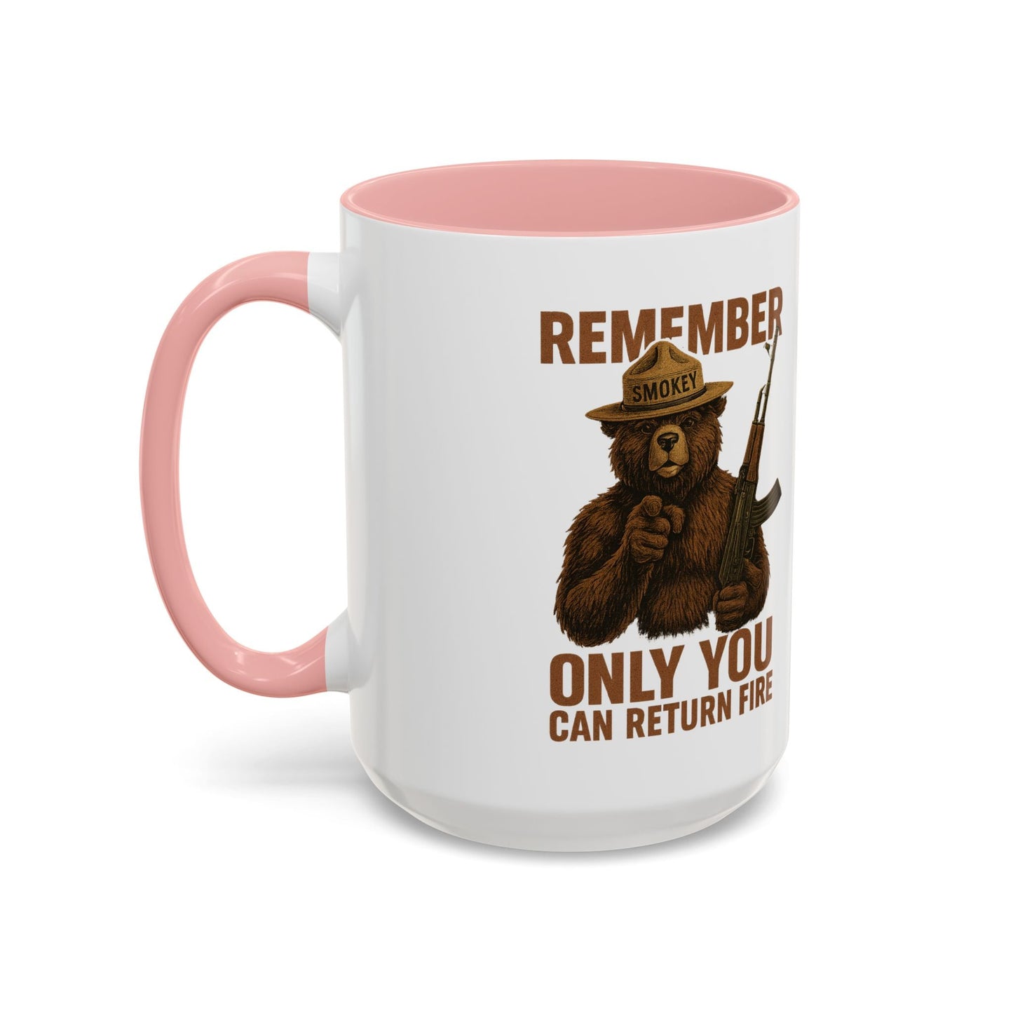 Remember Smokey Bear 'Only You Can Return Fire' Accent Coffee Mug 16oz - Savage Operators Tactical Tee | Mug | Savage Operators Clothing | Patriotic Apparel | Military Humor | High Quality 15oz