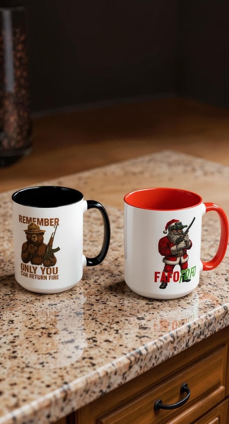 Remember Smokey Bear 'Only You Can Return Fire' Accent Coffee Mug 16oz - Savage Operators Tactical Tee | Mug | Savage Operators Clothing | Patriotic Apparel | Military Humor | High Quality 15oz