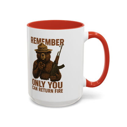 Remember Smokey Bear 'Only You Can Return Fire' Accent Coffee Mug 16oz - Savage Operators Tactical Tee | Mug | Savage Operators Clothing | Patriotic Apparel | Military Humor | High Quality 15oz