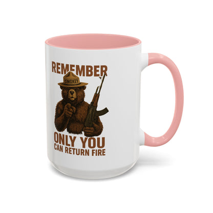 Remember Smokey Bear 'Only You Can Return Fire' Accent Coffee Mug 16oz - Savage Operators Tactical Tee | Mug | Savage Operators Clothing | Patriotic Apparel | Military Humor | High Quality 15oz