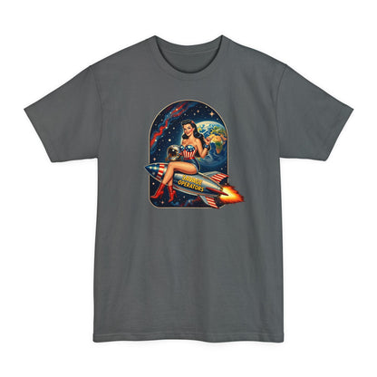 Retro Space Pin - Up T-Shirt – Rocket Girl Vintage Sci‑Fi Graphic - Savage Operators Tactical Tee | T-Shirt | Savage Operators Clothing | Patriotic Apparel | Military Humor | High Quality Black