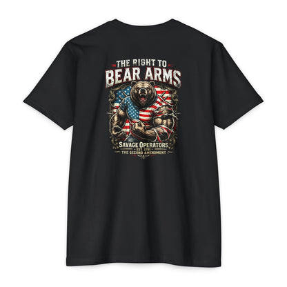 Right to Bear Arms Back Print Shirt – Patriotic Second Amendment Bear Tee - Savage Operators Tactical Tee | T-Shirt | Savage Operators Clothing | Patriotic Apparel | Military Humor | High Quality CVC Black
