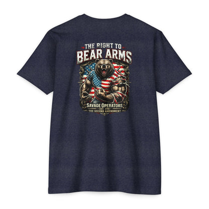 Right to Bear Arms Back Print Shirt – Patriotic Second Amendment Bear Tee - Savage Operators Tactical Tee | T-Shirt | Savage Operators Clothing | Patriotic Apparel | Military Humor | High Quality CVC Midnight Navy