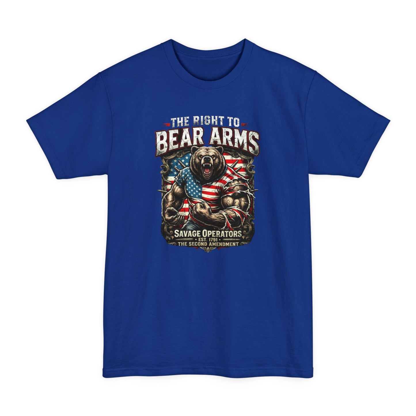 Right to Bear Arms Big & Tall Shirt – Patriotic Second Amendment Bear XLT Tee - Savage Operators Tactical Tee | T-Shirt | Savage Operators Clothing | Patriotic Apparel | Military Humor | High Quality Deep Royal