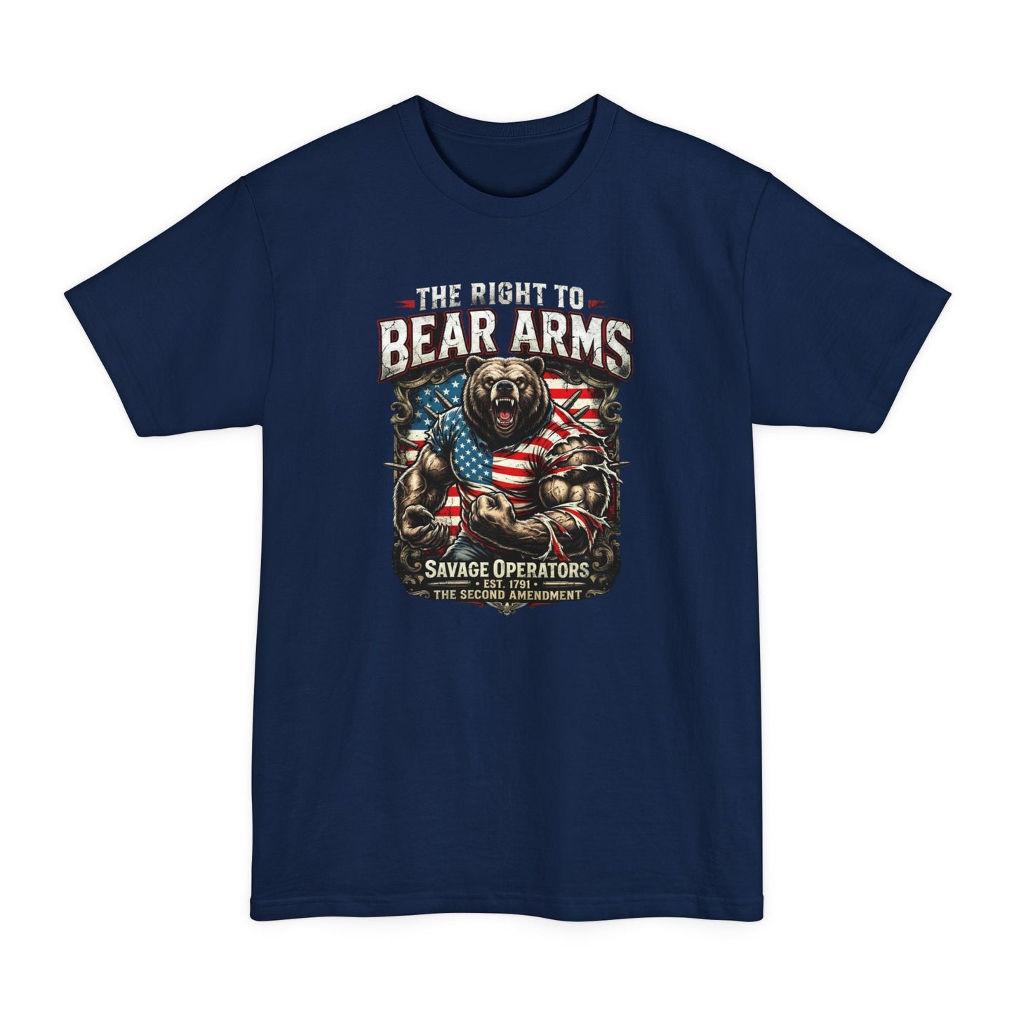 Right to Bear Arms Big & Tall Shirt – Patriotic Second Amendment Bear XLT Tee - Savage Operators Tactical Tee | T-Shirt | Savage Operators Clothing | Patriotic Apparel | Military Humor | High Quality Navy