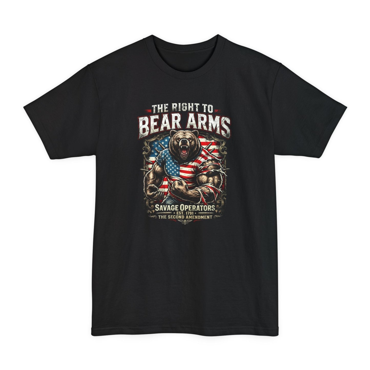 Right to Bear Arms Big & Tall Shirt – Patriotic Second Amendment Bear XLT Tee - Savage Operators Tactical Tee | T-Shirt | Savage Operators Clothing | Patriotic Apparel | Military Humor | High Quality Black