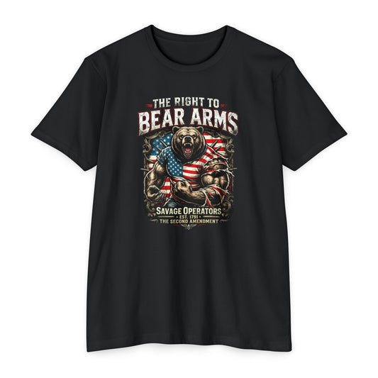 Right to Bear Arms Shirt – Patriotic Second Amendment Bear T-Shirt | Savage Operators - Savage Operators Tactical Tee | T-Shirt | Savage Operators Clothing | Patriotic Apparel | Military Humor | High Quality CVC Black