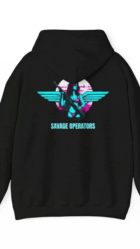 Neon Pilot Wings Graphic Retro Hoodie —  Savage Operators