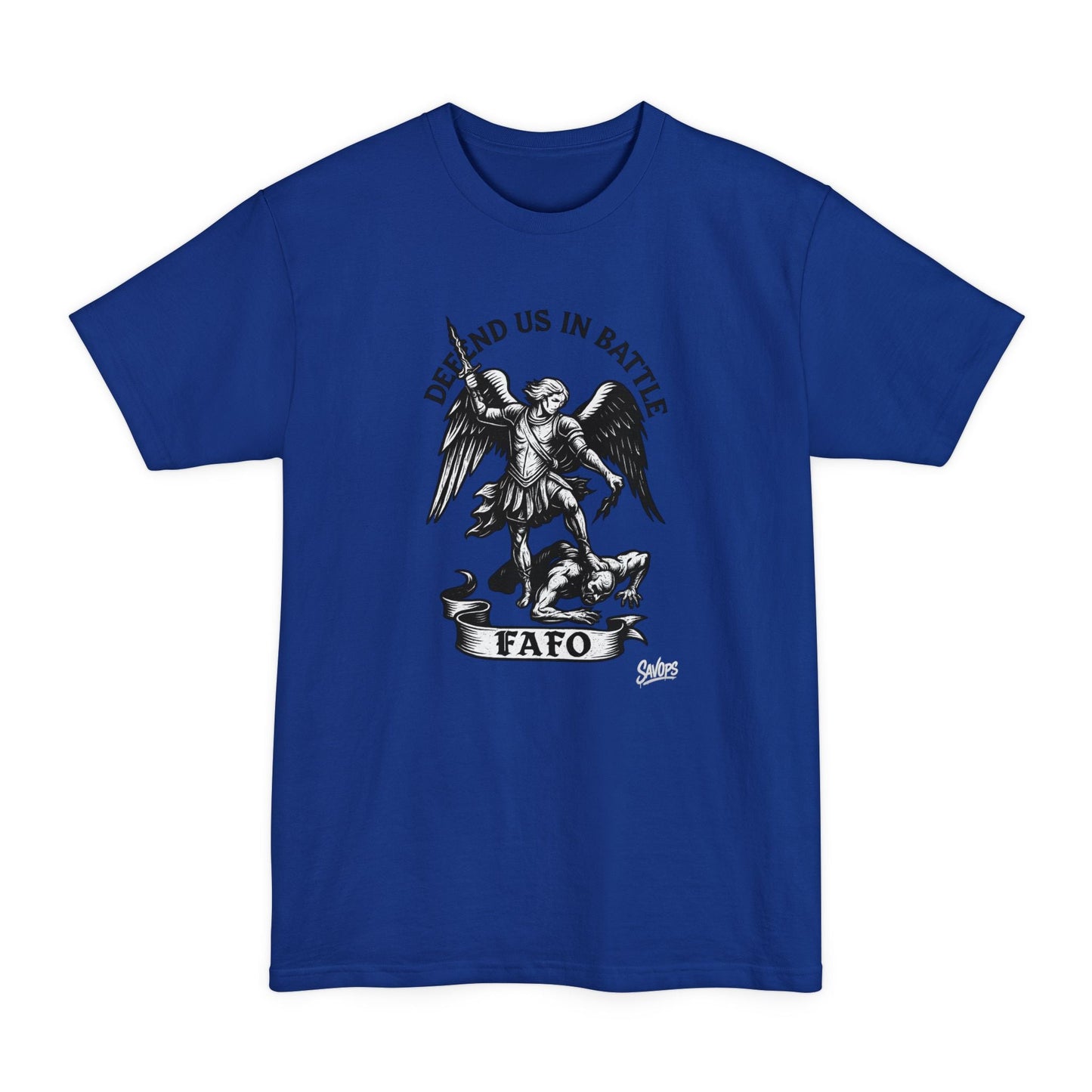 Saint Michael 'Defend Us in Battle' T-Shirt - XLT - Savage Operators Tactical Tee | T-Shirt | Savage Operators Clothing | Patriotic Apparel | Military Humor | High Quality Deep Royal