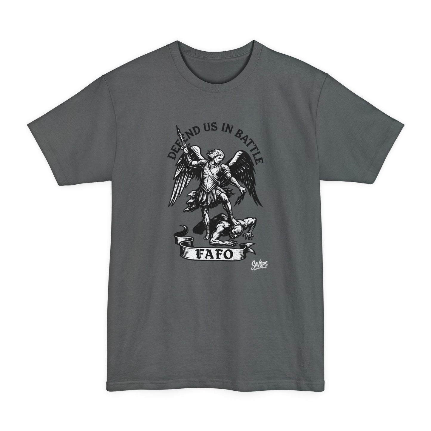 Saint Michael 'Defend Us in Battle' T-Shirt - XLT - Savage Operators Tactical Tee | T-Shirt | Savage Operators Clothing | Patriotic Apparel | Military Humor | High Quality Deep Red