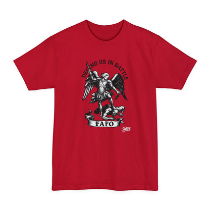 Saint Michael 'Defend Us in Battle' T-Shirt - XLT - Savage Operators Tactical Tee | T-Shirt | Savage Operators Clothing | Patriotic Apparel | Military Humor | High Quality Deep Red