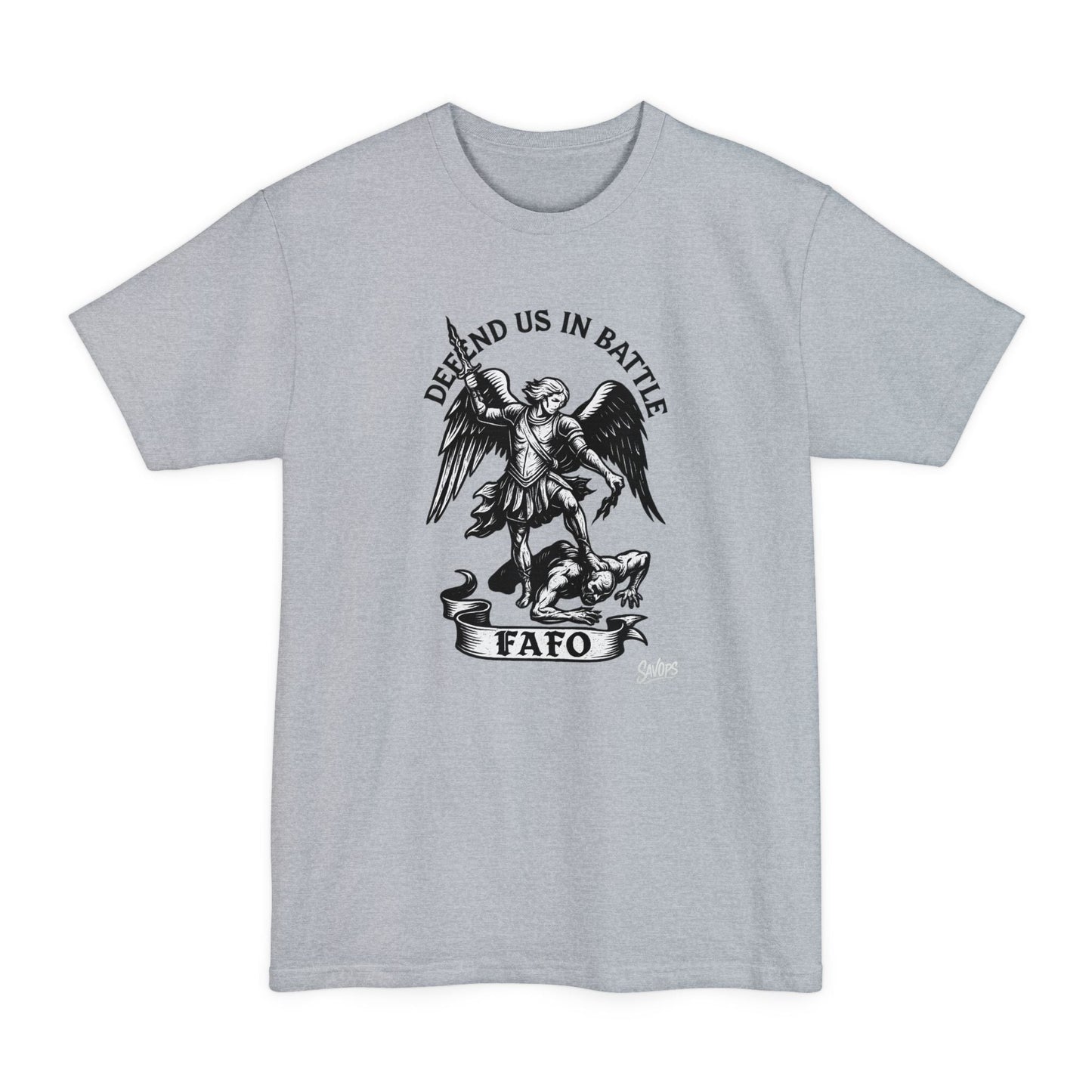 Saint Michael 'Defend Us in Battle' T-Shirt - XLT - Savage Operators Tactical Tee | T-Shirt | Savage Operators Clothing | Patriotic Apparel | Military Humor | High Quality Light Steel
