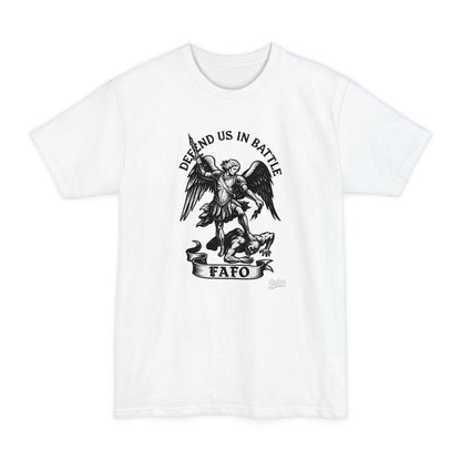 Saint Michael 'Defend Us in Battle' T-Shirt - XLT - Savage Operators Tactical Tee | T-Shirt | Savage Operators Clothing | Patriotic Apparel | Military Humor | High Quality White