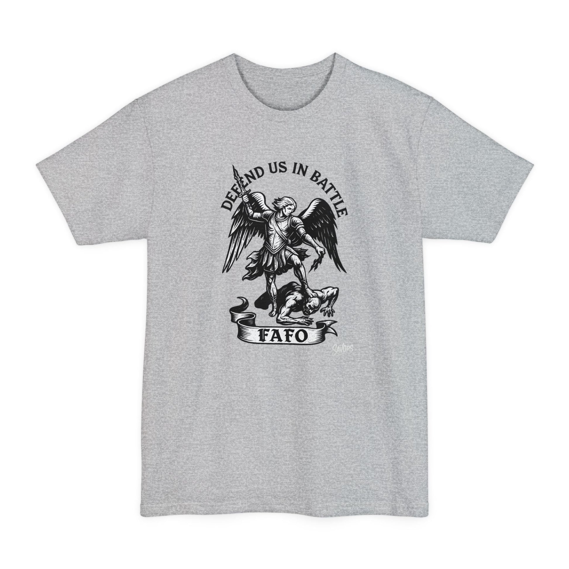 Saint Michael 'Defend Us in Battle' T-Shirt - XLT - Savage Operators Tactical Tee | T-Shirt | Savage Operators Clothing | Patriotic Apparel | Military Humor | High Quality White