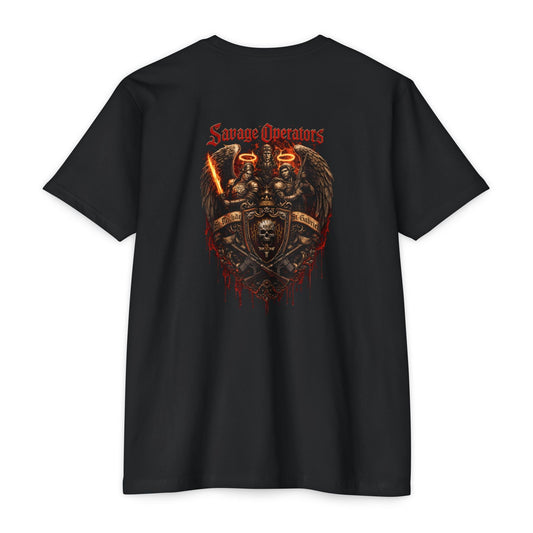 Saint Michael & Gabriel – Heavenly Firepower Archangels Back Print - Savage Operators Tactical Tee | T-Shirt | Savage Operators Clothing | Patriotic Apparel | Military Humor | High Quality CVC Black