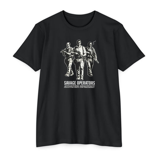 Savage Operators Accounting Department — Tactical Vintage Military Operator Graphic - Savage Operators Tactical Tee | T-Shirt | Savage Operators Clothing | Patriotic Apparel | Military Humor | High Quality CVC Black