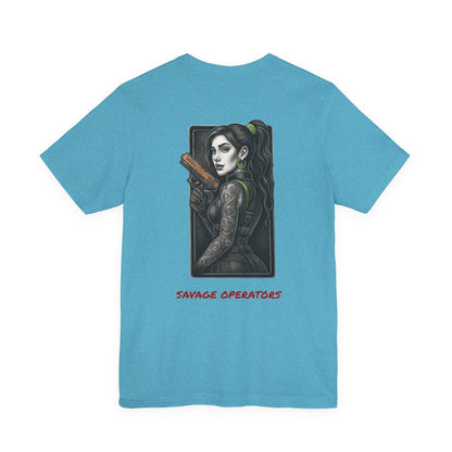 Savage Operators Angel Girl 1 Graphic Tee, Premium High Quality - BACK PRINT - Savage Operators Tactical Tee | T-Shirt | Savage Operators Clothing | Patriotic Apparel | Military Humor | High Quality Black Heather