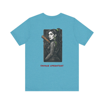 Savage Operators Angel Girl 1 Graphic Tee, Premium High Quality - BACK PRINT - Savage Operators Tactical Tee | T-Shirt | Savage Operators Clothing | Patriotic Apparel | Military Humor | High Quality Heather Aqua