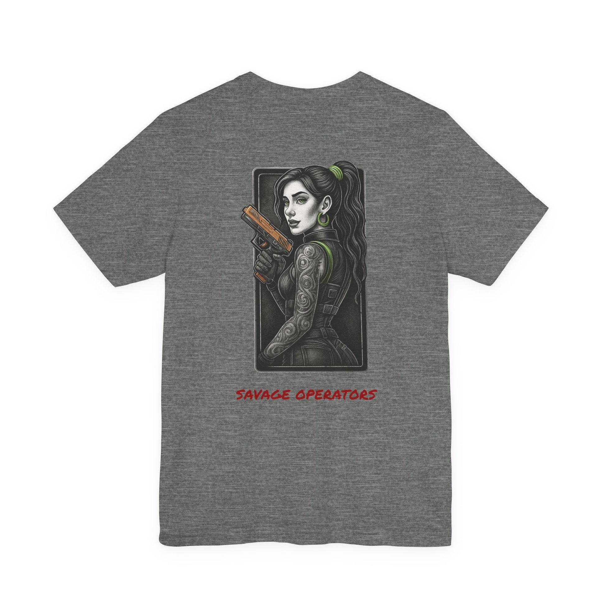 Savage Operators Angel Girl 1 Graphic Tee, Premium High Quality - BACK PRINT - Savage Operators Tactical Tee | T-Shirt | Savage Operators Clothing | Patriotic Apparel | Military Humor | High Quality Black Heather