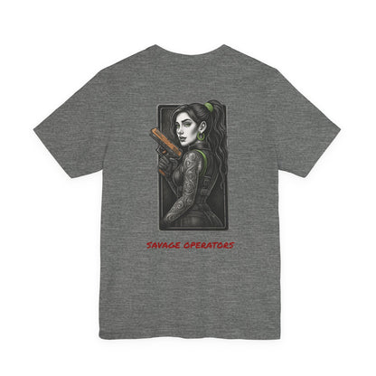 Savage Operators Angel Girl 1 Graphic Tee, Premium High Quality - BACK PRINT - Savage Operators Tactical Tee | T-Shirt | Savage Operators Clothing | Patriotic Apparel | Military Humor | High Quality Black Heather