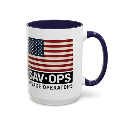 Savage Operators Coffee Mug — American Flag Accent 16oz - Savage Operators Tactical Tee | Mug | Savage Operators Clothing | Patriotic Apparel | Military Humor | High Quality 15oz