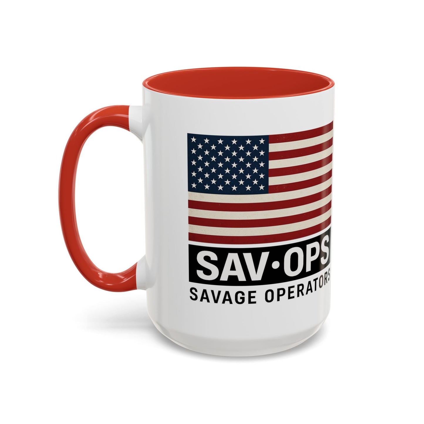 Savage Operators Coffee Mug — American Flag Accent 16oz - Savage Operators Tactical Tee | Mug | Savage Operators Clothing | Patriotic Apparel | Military Humor | High Quality 15oz