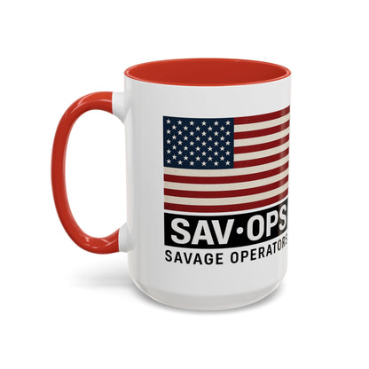 Savage Operators Coffee Mug — American Flag Accent 16oz - Savage Operators Tactical Tee | Mug | Savage Operators Clothing | Patriotic Apparel | Military Humor | High Quality 15oz