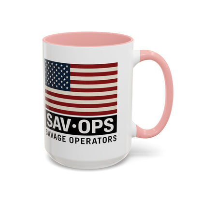 Savage Operators Coffee Mug — American Flag Accent 16oz - Savage Operators Tactical Tee | Mug | Savage Operators Clothing | Patriotic Apparel | Military Humor | High Quality 15oz