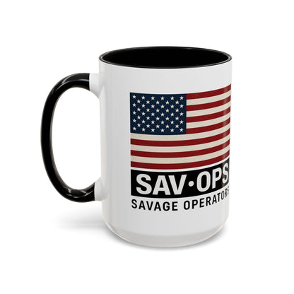 Savage Operators Coffee Mug — American Flag Accent 16oz - Savage Operators Tactical Tee | Mug | Savage Operators Clothing | Patriotic Apparel | Military Humor | High Quality 15oz