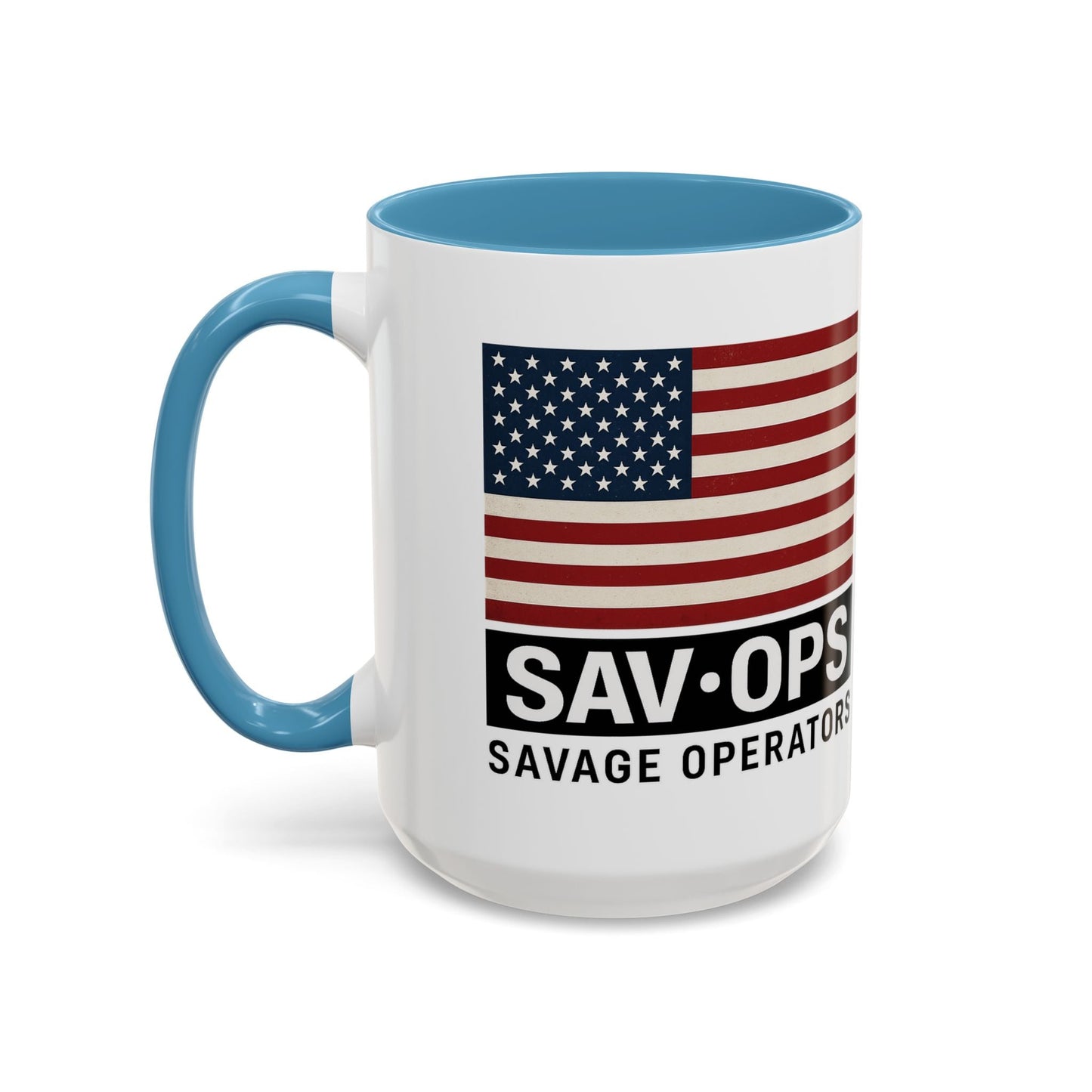 Savage Operators Coffee Mug — American Flag Accent 16oz - Savage Operators Tactical Tee | Mug | Savage Operators Clothing | Patriotic Apparel | Military Humor | High Quality 15oz