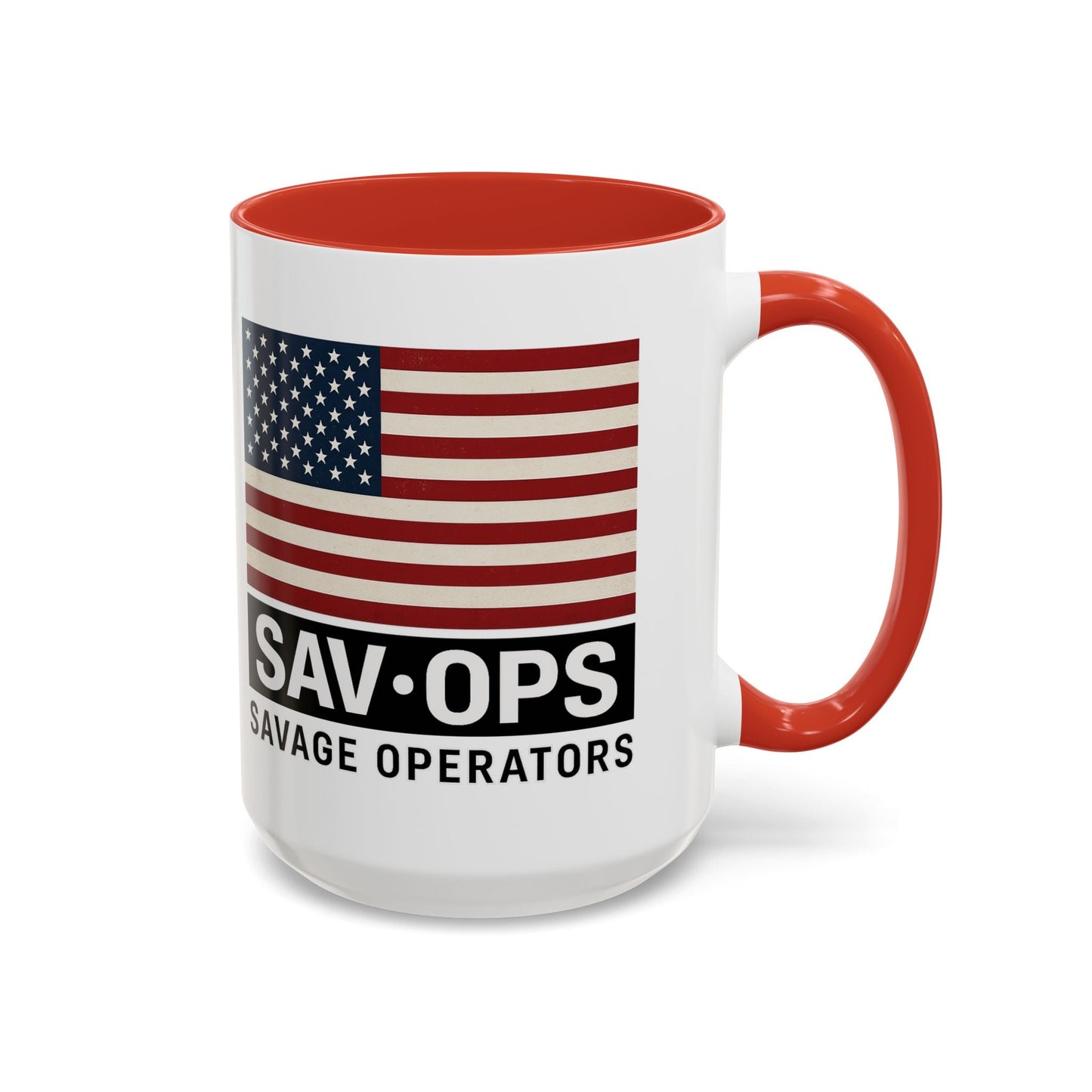 Savage Operators Coffee Mug — American Flag Accent 16oz - Savage Operators Tactical Tee | Mug | Savage Operators Clothing | Patriotic Apparel | Military Humor | High Quality 15oz