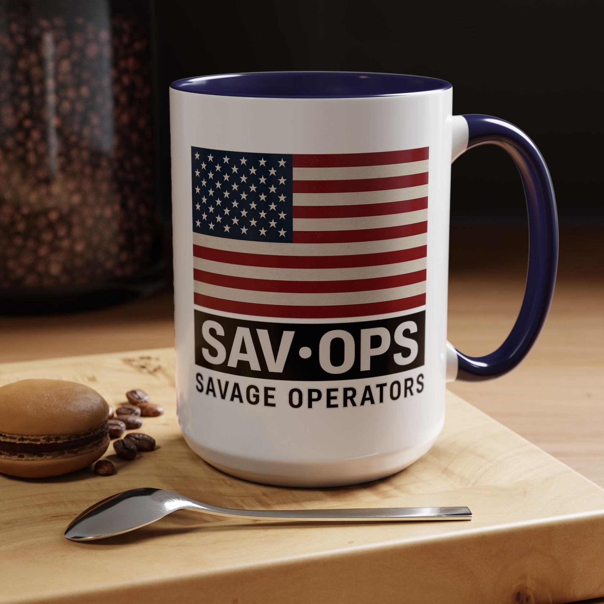 Savage Operators Coffee Mug — American Flag Accent 16oz - Savage Operators Tactical Tee | Mug | Savage Operators Clothing | Patriotic Apparel | Military Humor | High Quality 15oz