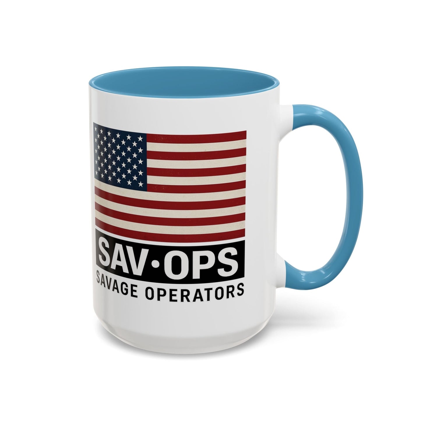 Savage Operators Coffee Mug — American Flag Accent 16oz - Savage Operators Tactical Tee | Mug | Savage Operators Clothing | Patriotic Apparel | Military Humor | High Quality 15oz