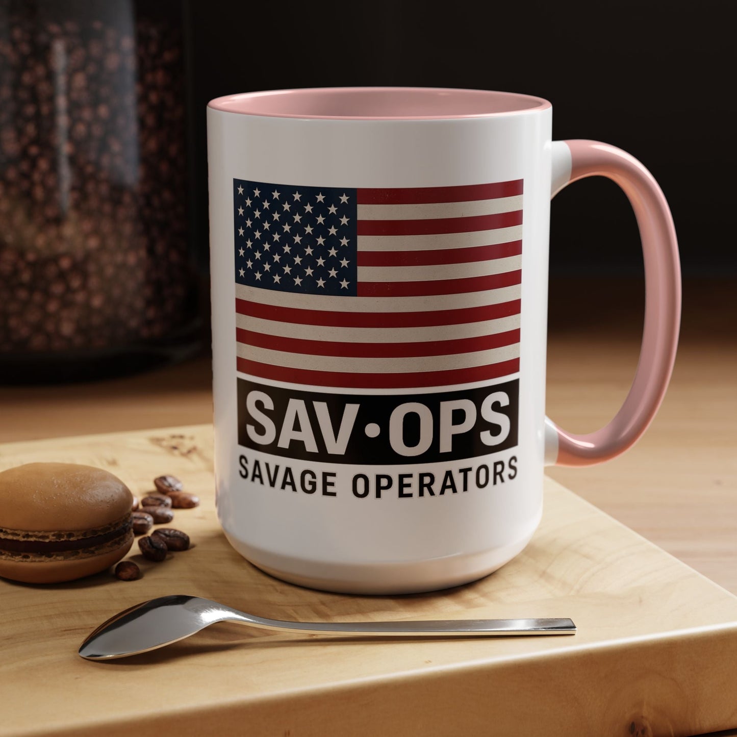 Savage Operators Coffee Mug — American Flag Accent 16oz - Savage Operators Tactical Tee | Mug | Savage Operators Clothing | Patriotic Apparel | Military Humor | High Quality 15oz