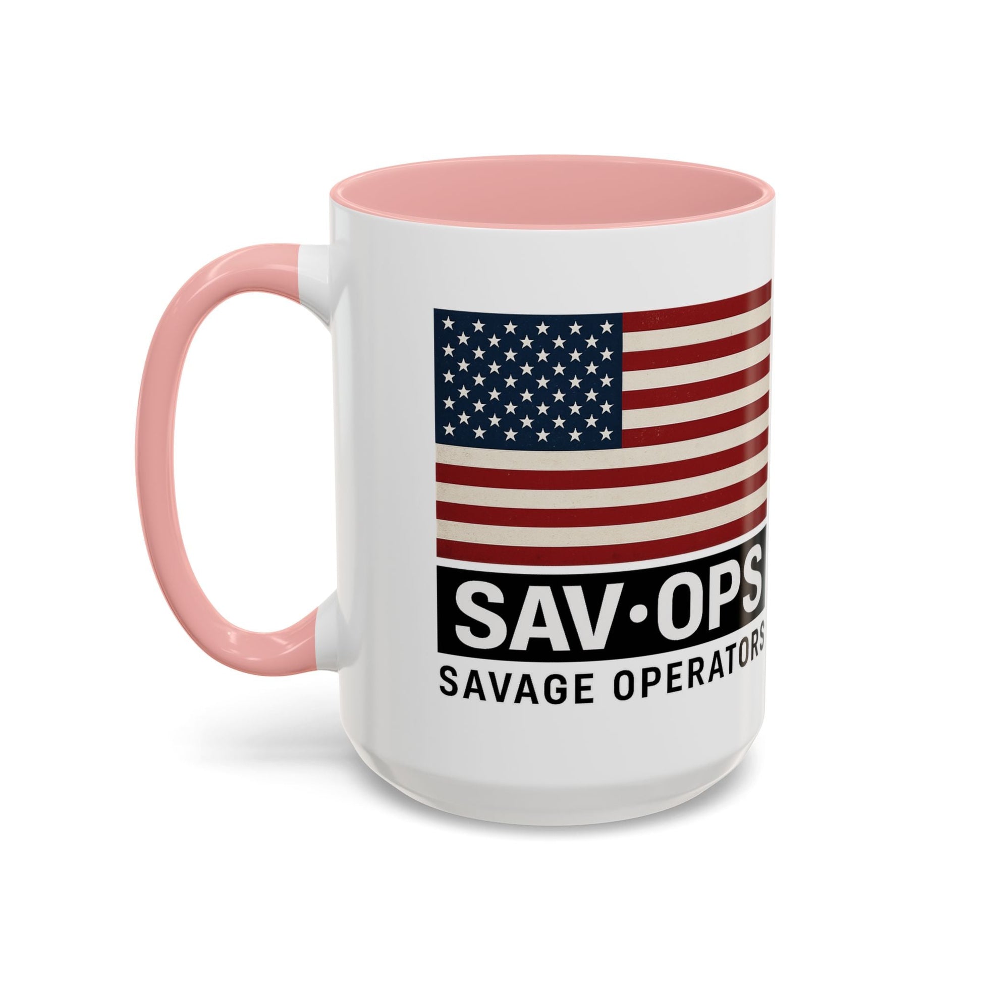 Savage Operators Coffee Mug — American Flag Accent 16oz - Savage Operators Tactical Tee | Mug | Savage Operators Clothing | Patriotic Apparel | Military Humor | High Quality 15oz