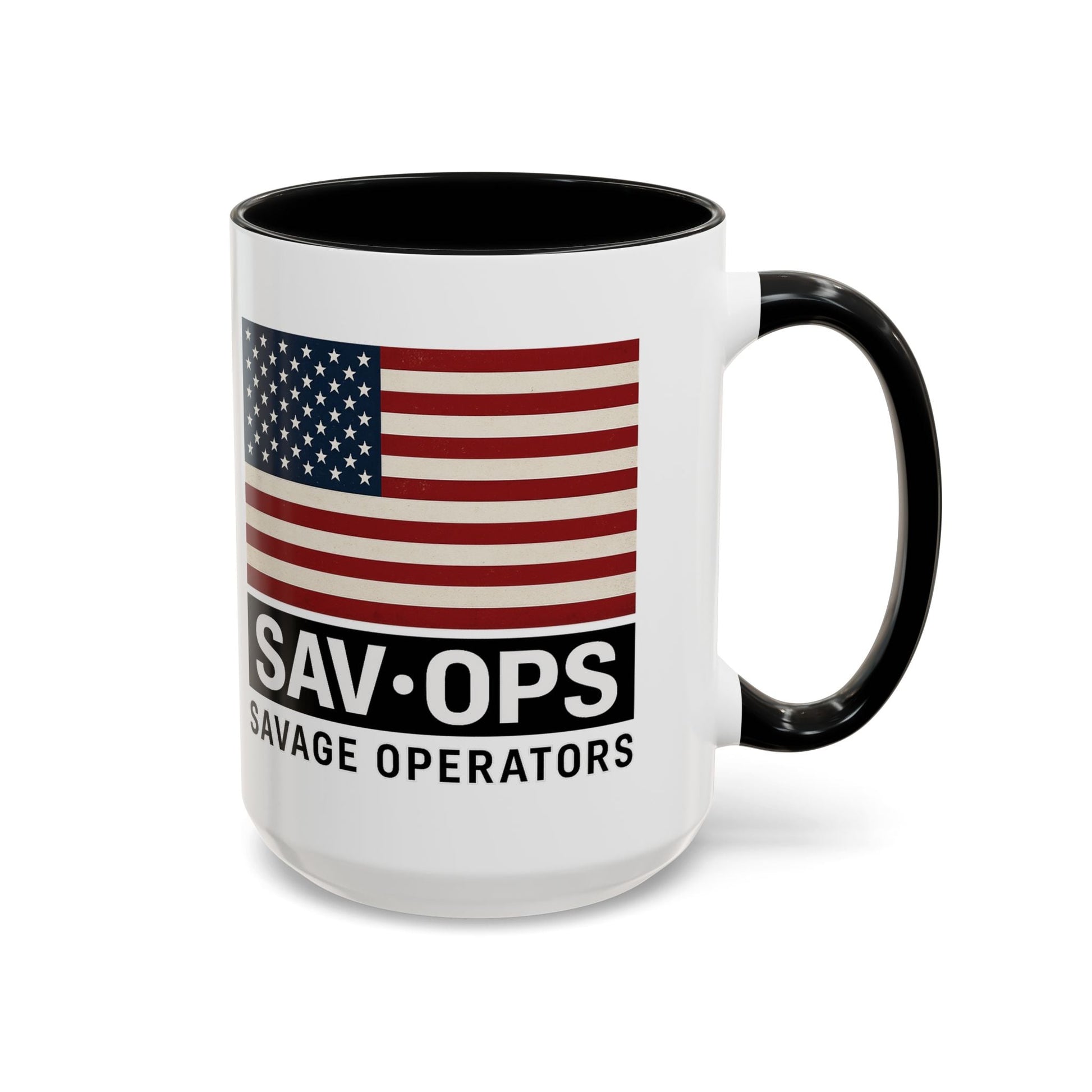 Savage Operators Coffee Mug — American Flag Accent 16oz - Savage Operators Tactical Tee | Mug | Savage Operators Clothing | Patriotic Apparel | Military Humor | High Quality 15oz