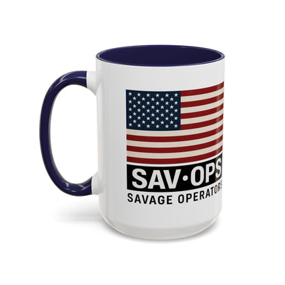 Savage Operators Coffee Mug — American Flag Accent 16oz - Savage Operators Tactical Tee | Mug | Savage Operators Clothing | Patriotic Apparel | Military Humor | High Quality 15oz