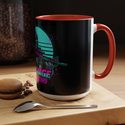 Savage Operators Coffee Mug — Neon Retro Tactical Skull Design 16oz - Savage Operators Tactical Tee | Mug | Savage Operators Clothing | Patriotic Apparel | Military Humor | High Quality 15oz