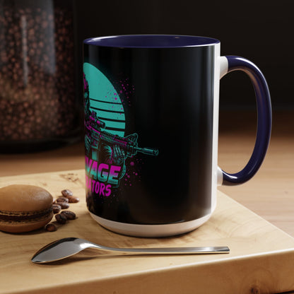 Savage Operators Coffee Mug — Neon Retro Tactical Skull Design 16oz - Savage Operators Tactical Tee | Mug | Savage Operators Clothing | Patriotic Apparel | Military Humor | High Quality 15oz