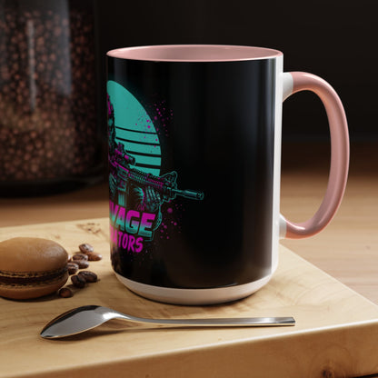 Savage Operators Coffee Mug — Neon Retro Tactical Skull Design 16oz - Savage Operators Tactical Tee | Mug | Savage Operators Clothing | Patriotic Apparel | Military Humor | High Quality 15oz
