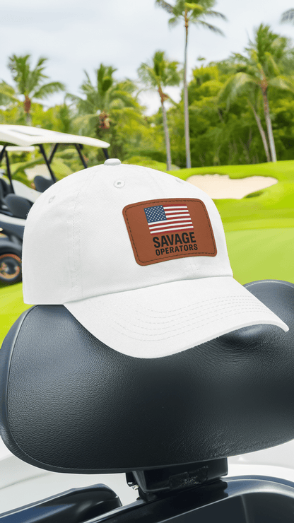 Savage Operators Flag Hat – Leather Patch American Flag Cap (Multi - Color Options) - Savage Operators Tactical Tee | Hats | Savage Operators Clothing | Patriotic Apparel | Military Humor | High Quality Red / Grey patch