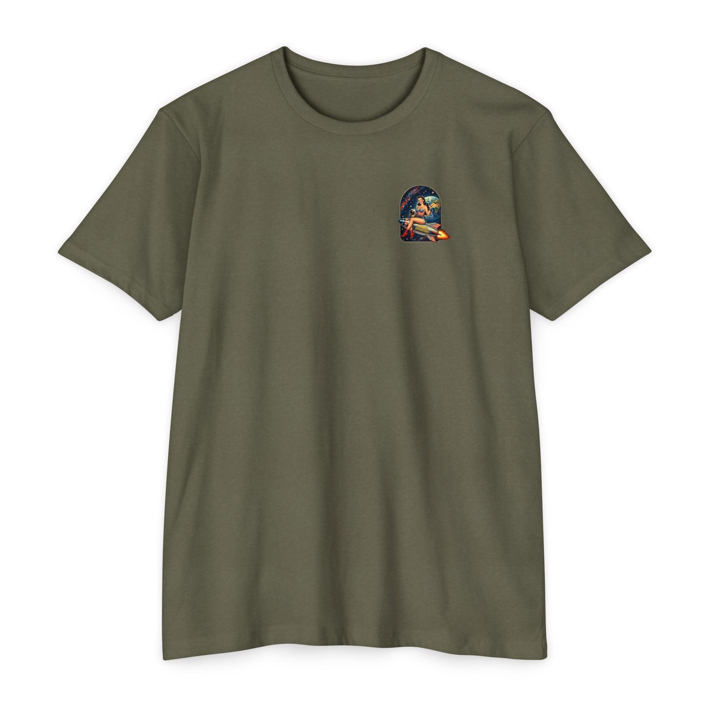 Savage Operators Rocket Girl Back Print Shirt – Vintage Space Pin - Up Tactical Tee - Savage Operators Tactical Tee | T-Shirt | Savage Operators Clothing | Patriotic Apparel | Military Humor | High Quality Heather Maroon