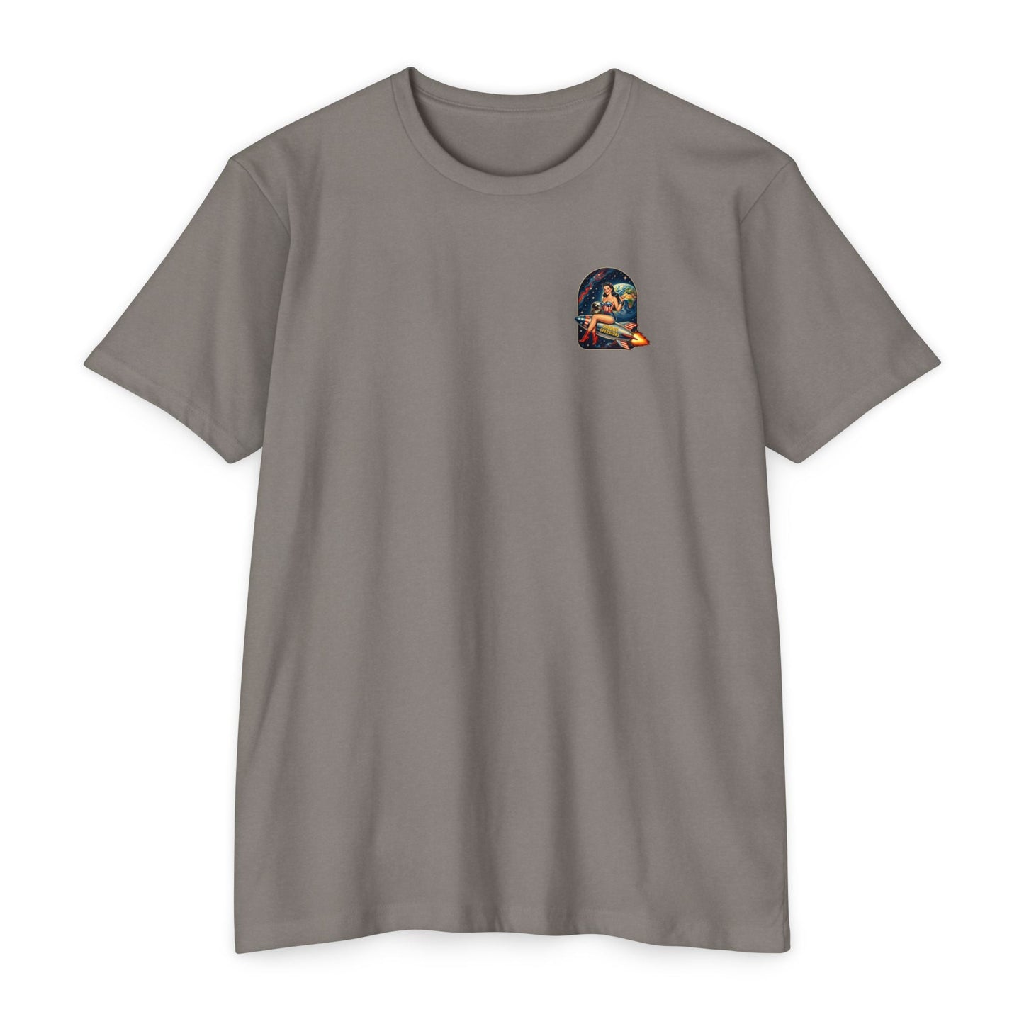 Savage Operators Rocket Girl Back Print Shirt – Vintage Space Pin - Up Tactical Tee - Savage Operators Tactical Tee | T-Shirt | Savage Operators Clothing | Patriotic Apparel | Military Humor | High Quality CVC Stone Gray