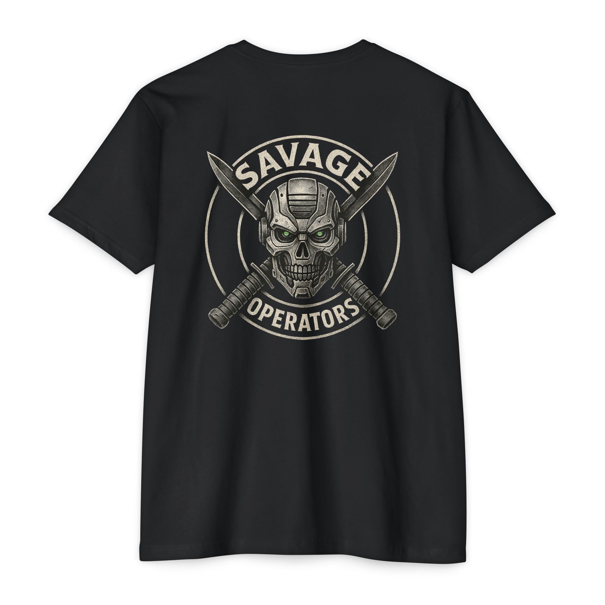 Savage Operators Skull Tee – Cool Tactical Skull Shirt - BACK PRINT - Savage Operators Tactical Tee | T-Shirt | Savage Operators Clothing | Patriotic Apparel | Military Humor | High Quality CVC Black