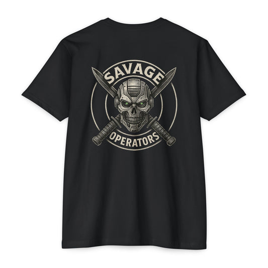 Savage Operators Skull Tee – Cool Tactical Skull Shirt - BACK PRINT - Savage Operators Tactical Tee | T-Shirt | Savage Operators Clothing | Patriotic Apparel | Military Humor | High Quality CVC Black
