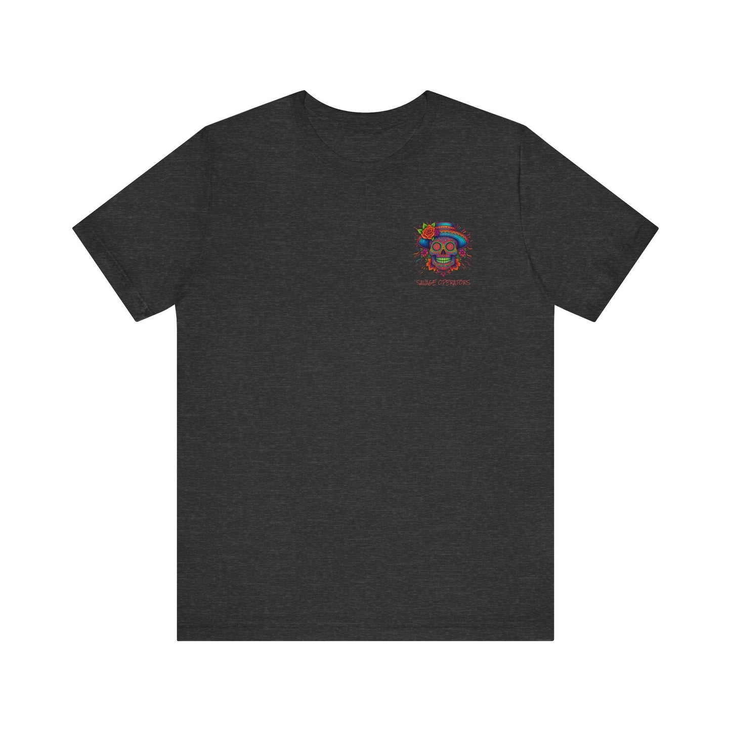 Savage Skull Trip – Trippy Neon Skull Shirt (LIMITED DROP) - BACK PRINT - Savage Operators Tactical Tee | T-Shirt | Savage Operators Clothing | Patriotic Apparel | Military Humor | High Quality Dark Grey Heather