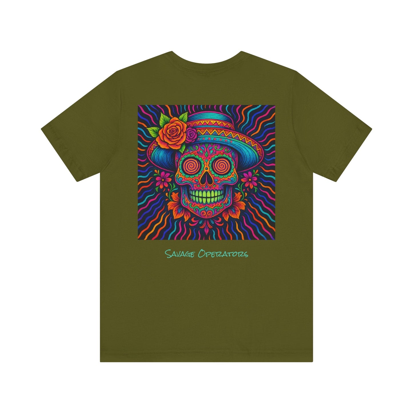 Savage Skull Trip – Trippy Neon Skull Shirt (LIMITED DROP) - BACK PRINT - Savage Operators Tactical Tee | T-Shirt | Savage Operators Clothing | Patriotic Apparel | Military Humor | High Quality Dark Grey Heather